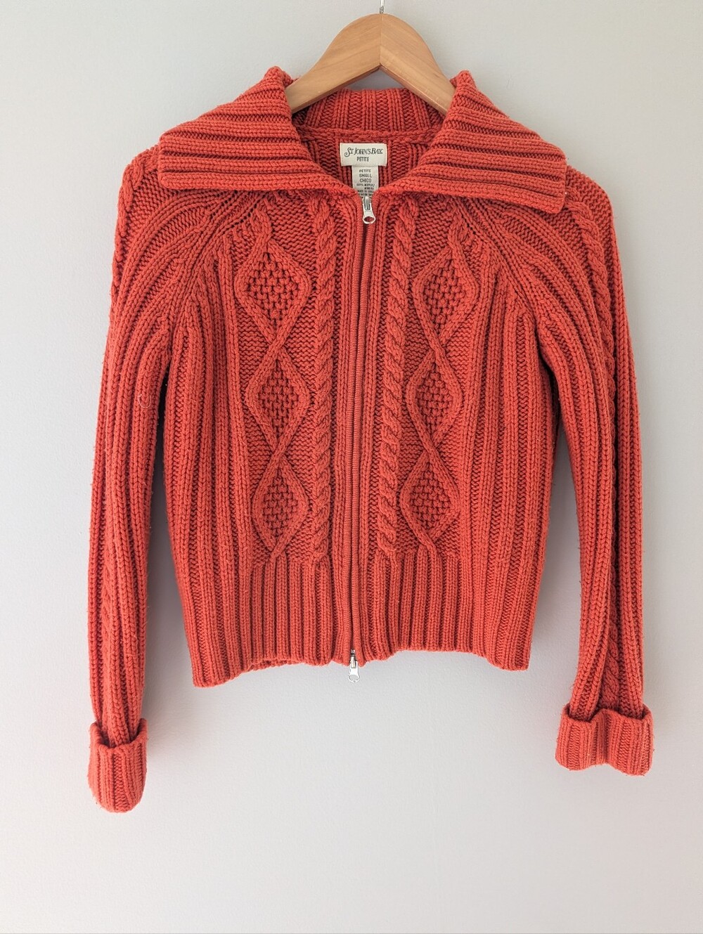 Vintage St John’s Bay Petite S Orange Cable Knit Zip Cardigan Sweater